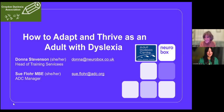 How to Adapt and Thrive as an Adult with Dyslexia - A talk on Zoom with Donna Stevenson and Sue Flohr